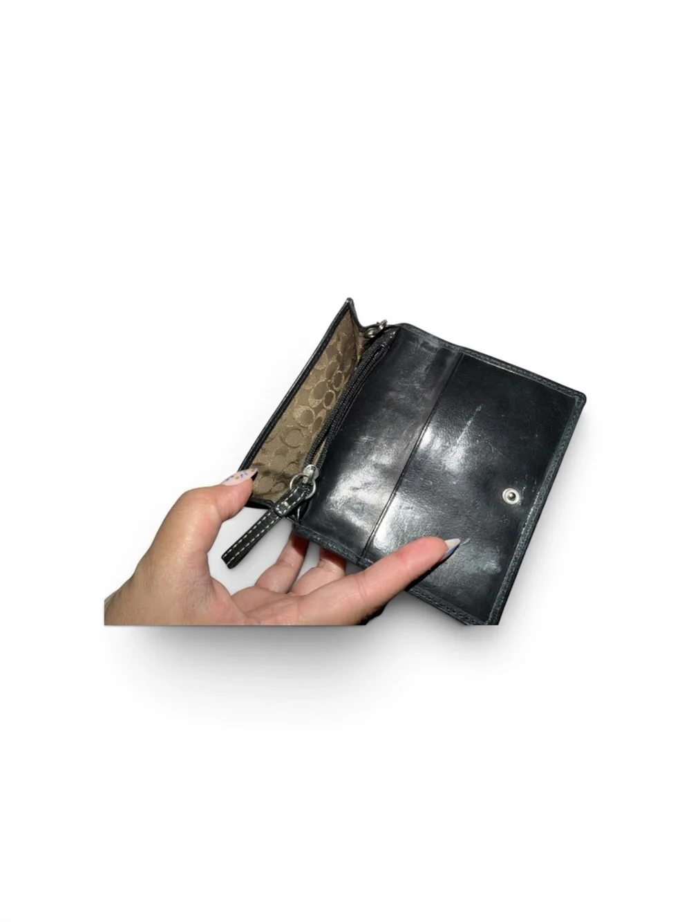 Coach Black Leather Key Card Wallet with Ring